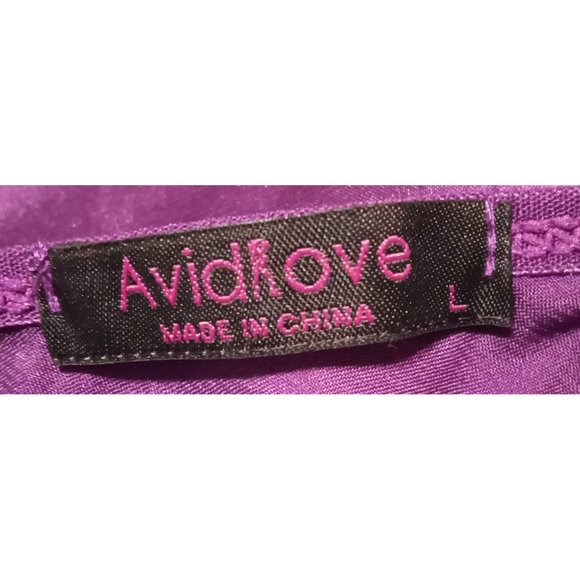 Avidlove Purple Satin and Lace Babydoll Nightie Criss-Cross Back Side Slits Sz L - Picture 5 of 5